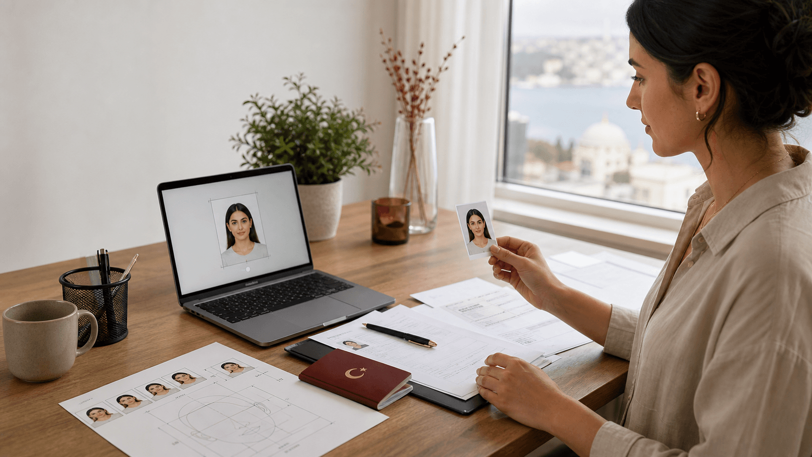 Çin vizesi için 33×48 mm baskı ve dijital fotoğraf yüklemesini kontrol eden başvuru sahibi