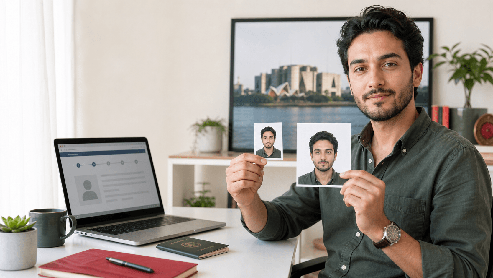 Bangladeş turist vizesi için 35×45 mm biyometrik ve 3×3 inç büyük fotoğraf baskılarını hazırlayan Türk yolcu