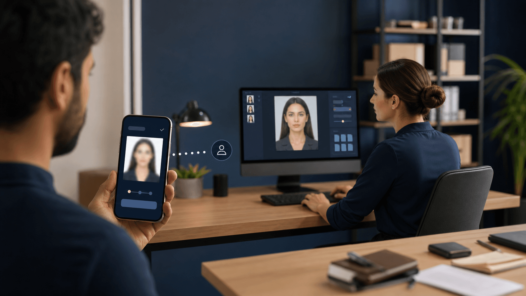 Telefonundan yüz fotoğrafını yalnız yetkili bir uzmanın kontrollü çalışma alanına gönderen kullanıcı ve sınırlı erişimli düzenleme süreci