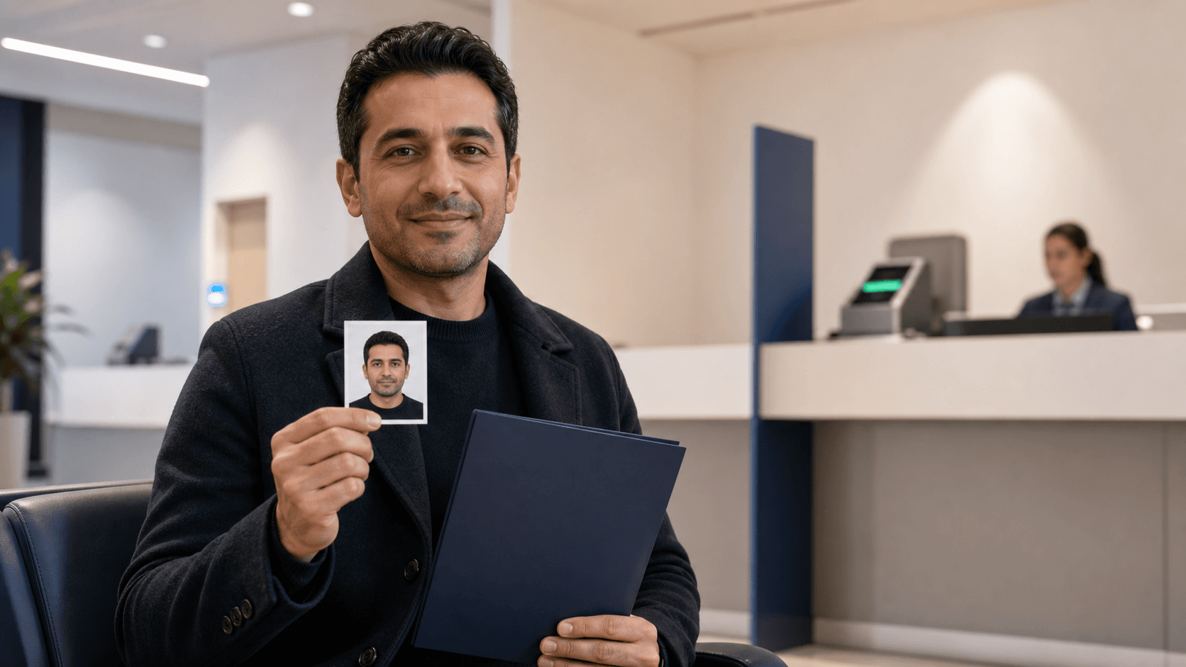 Nüfus müdürlüğü randevusuna hazırlanan kişinin elinde biyometrik fotoğraf baskısı tutması