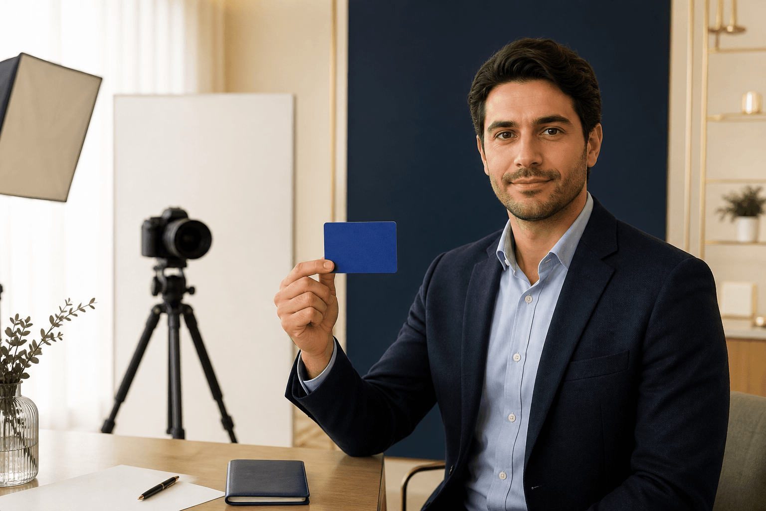 Mavi Kart başvurusu için biyometrik fotoğraf çekimine hazırlanan kişi