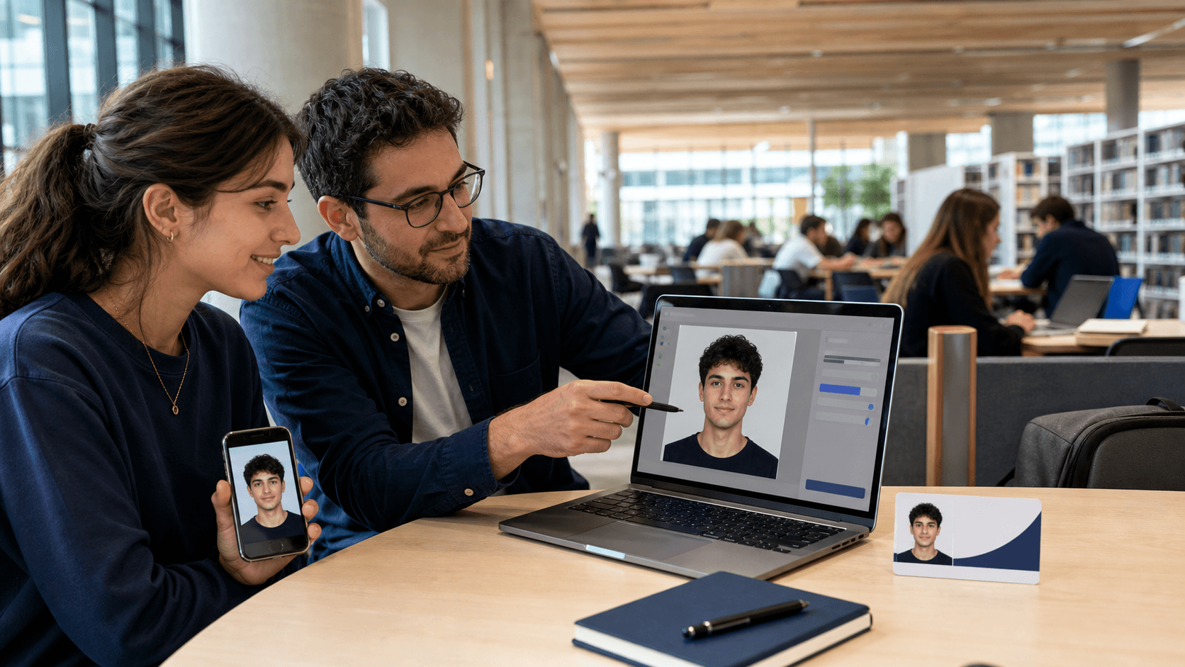 Üniversite öğrencisinin telefon fotoğrafının uzmanla birlikte öğrenci bilgi sistemi için kırpılması ve genel kampüs kartında önizlenmesi