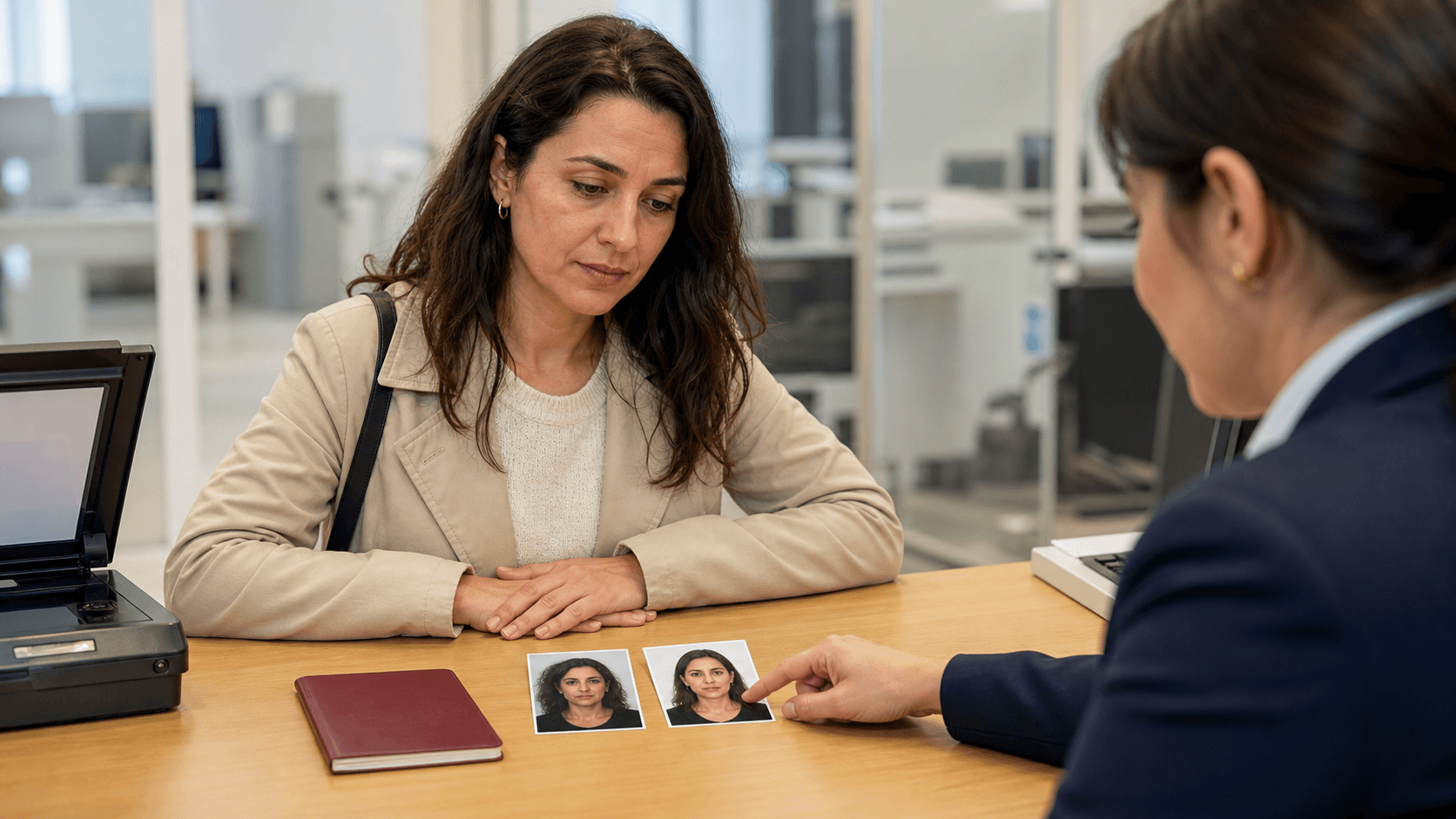 Nüfus müdürlüğünde uygun olmayan pasaport fotoğrafı ile doğru biyometrik baskıyı görevliyle karşılaştıran başvuru sahibi