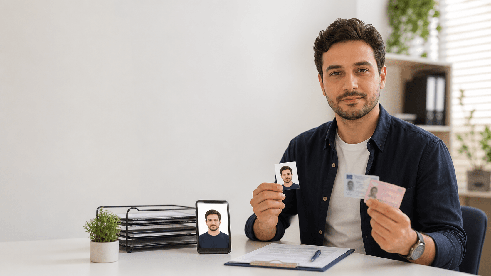 Yabancı sürücü belgesini Türk ehliyetine çevirmek için iki ehliyet kartı ve 50×60 mm biyometrik fotoğraf hazırlayan kişi
